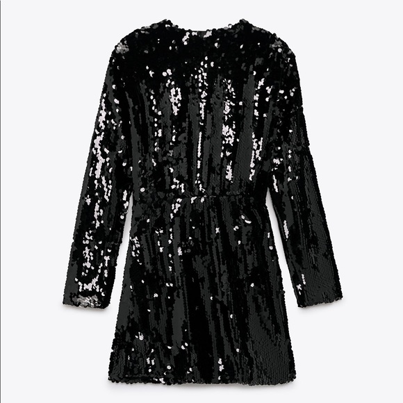 Zara Black Sequin Dress with Floral Applique Detail - Great New Year’s Eve Dress - Picture 2 of 14
